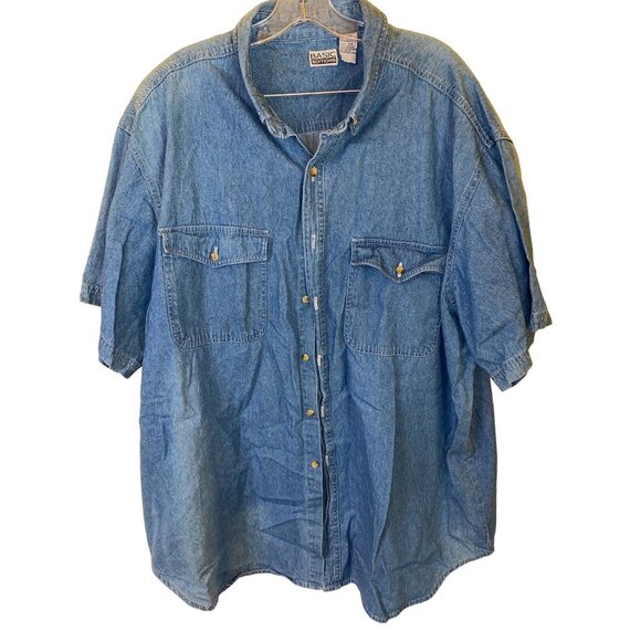 Basic Editions Mens 2X Denim Short Sleeve Button-Down Shirt - Picture 3 of 4